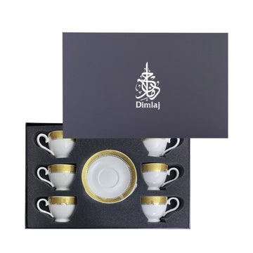 Dimlaj Cordoba Set of 6 Pcs Turkish Coffee Cups and Saucers (22K) gold gilded