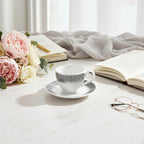 Dimlaj Cordoba Set of 6 Pcs Turkish Coffee Cups and Saucers  (Platinum)