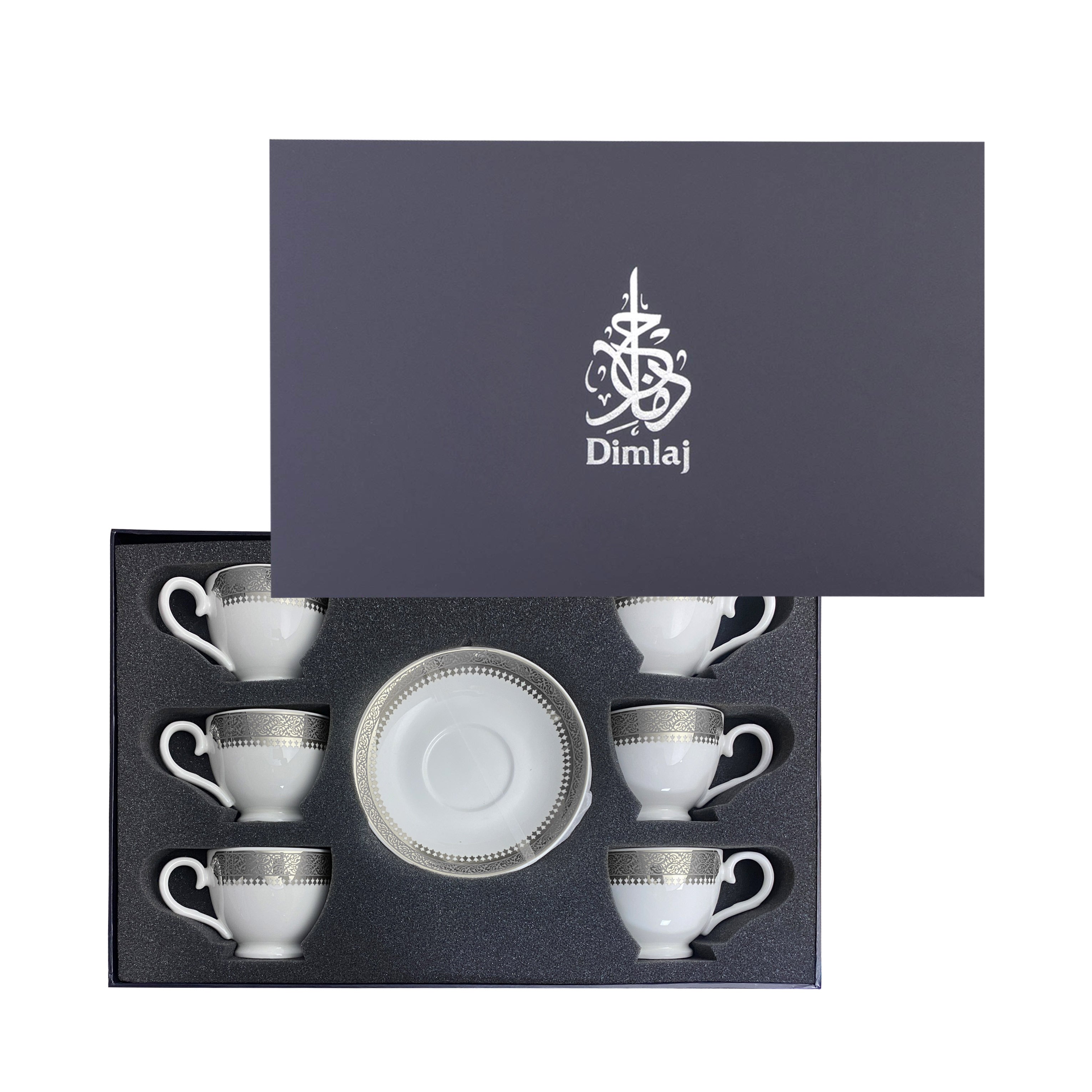Dimlaj Cordoba Set of 6 Pcs Turkish Coffee Cups and Saucers  (Platinum) - Premium Coffee Sets from Cordoba By Dimlaj - Just $265! 
