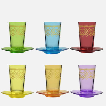Dimlaj Touch Casablanca Set of 6 Pcs Moroccan Tea Cups and Saucers Mixed Color