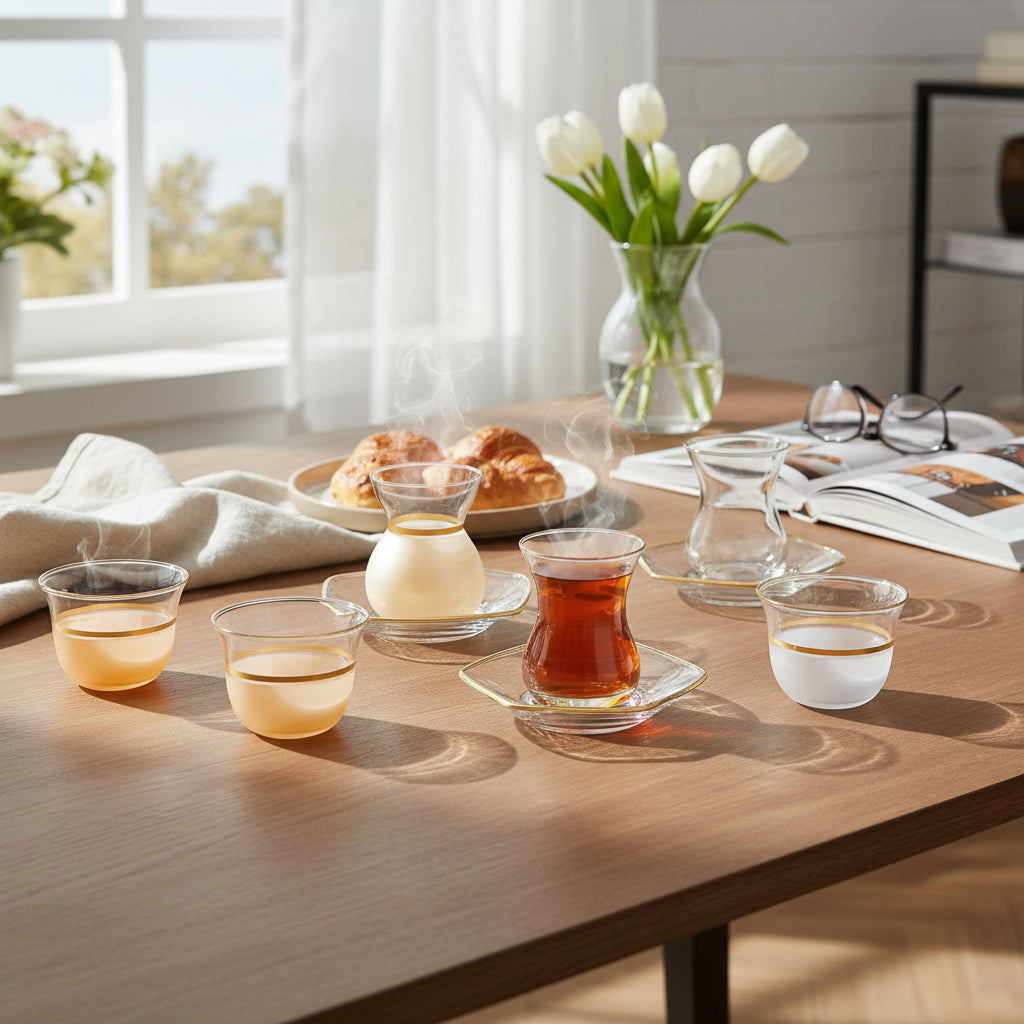 Dimlaj Luminous Set of 18 Pcs Assorted Drinkware Gold