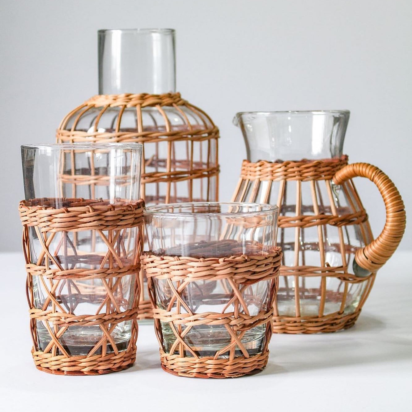 Rattan Cage Highball Glass – Handwoven Wicker