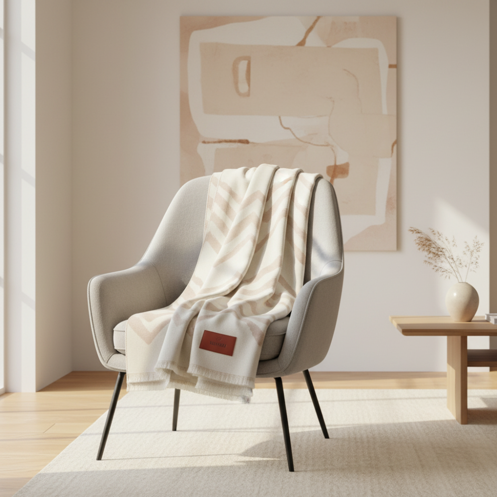 Graffiti Plaid in virgin wool 135x180 cm with chevron pattern