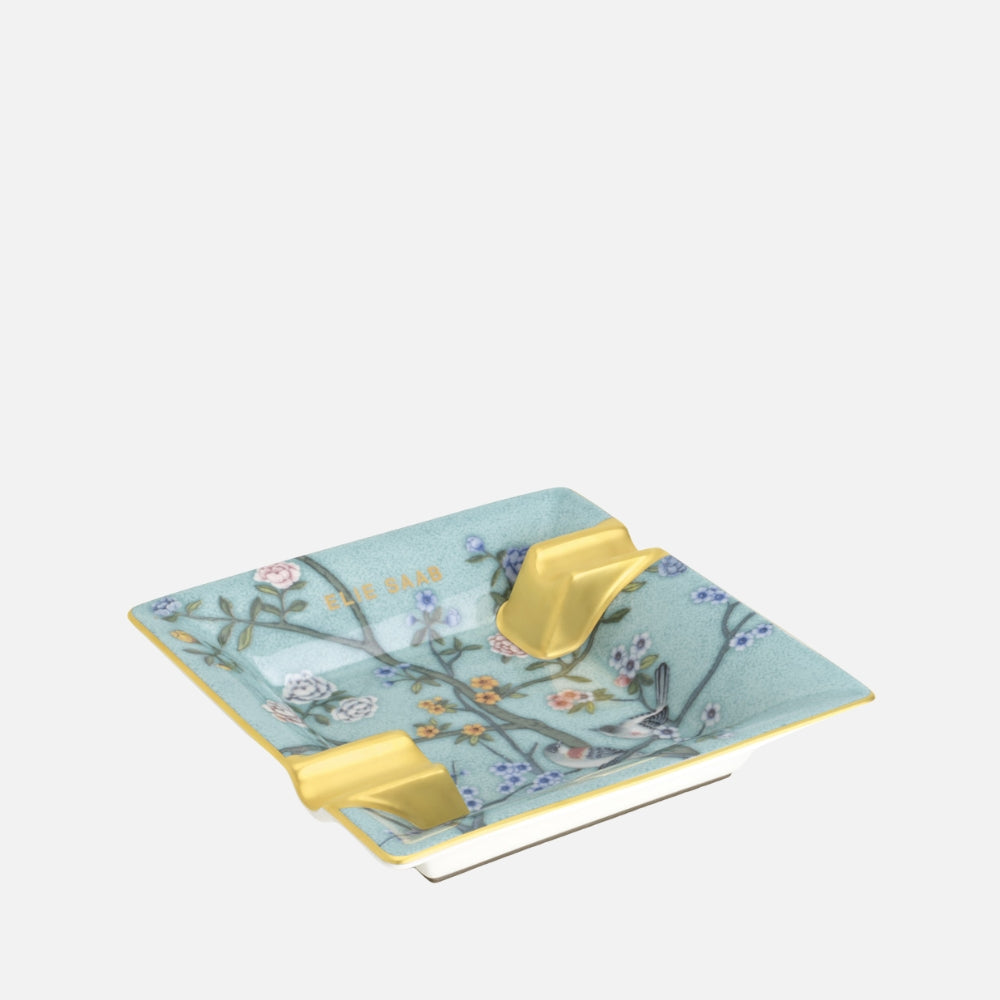 Antique Chinoise Square Ashtray 16Cm With Leather G.B.