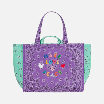 Call It Maxi Cabas Matelassé - حقيبة حمل Make Love & Peace Lilas / Mint