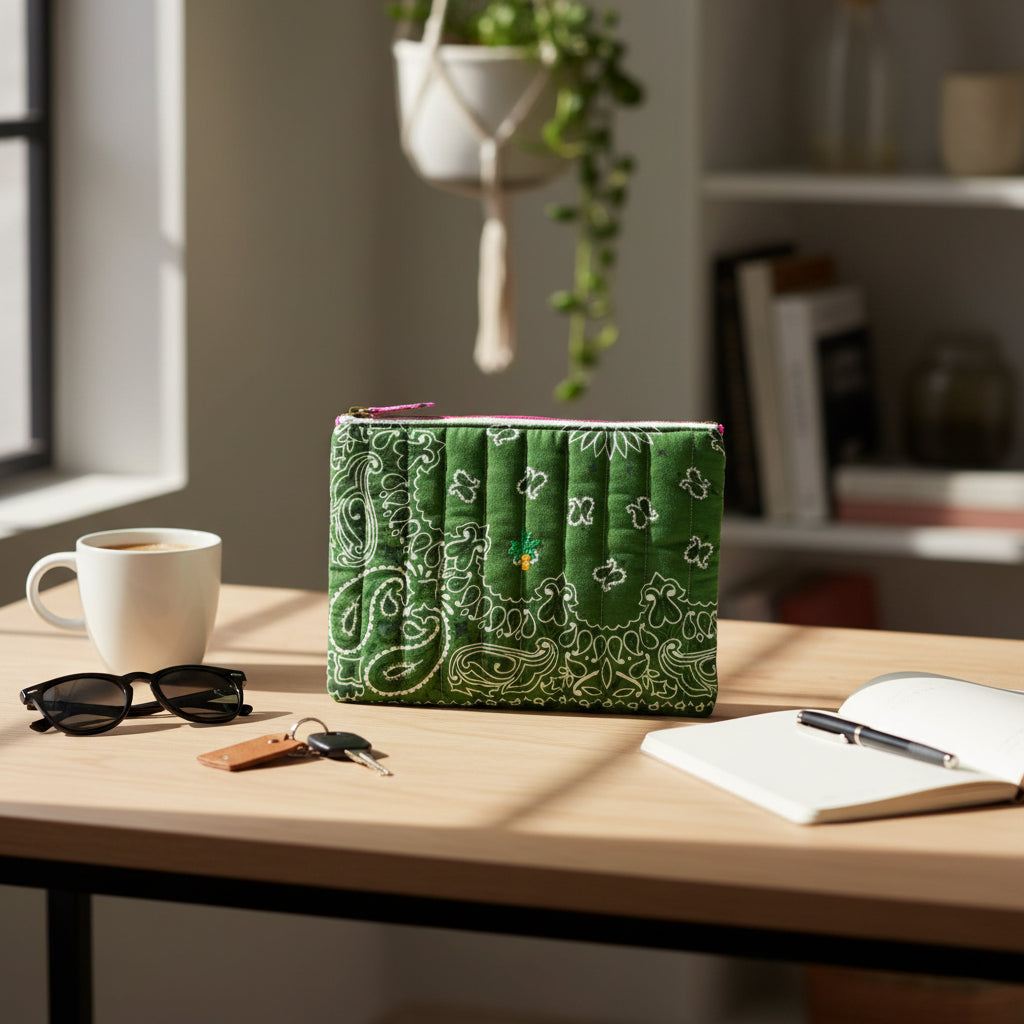 Call It Pochette Zippée Matelassé - Palmiervert Week-End/Fushia Quilted Zip Pouch