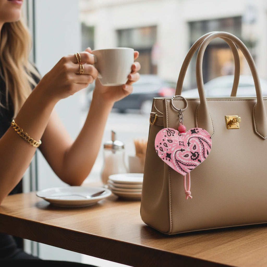 Call It Porte-Clés - Coeur Pale Pink/ Bordeaux Key Ring