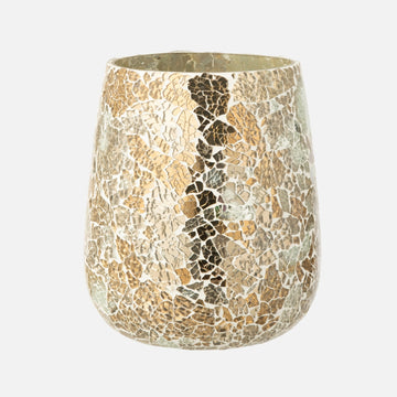 Tall Crackled Glass Candle Holder – Gold Decorative Lantern
