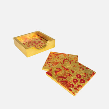 Caspari Lacquer coaster set-Coral/go