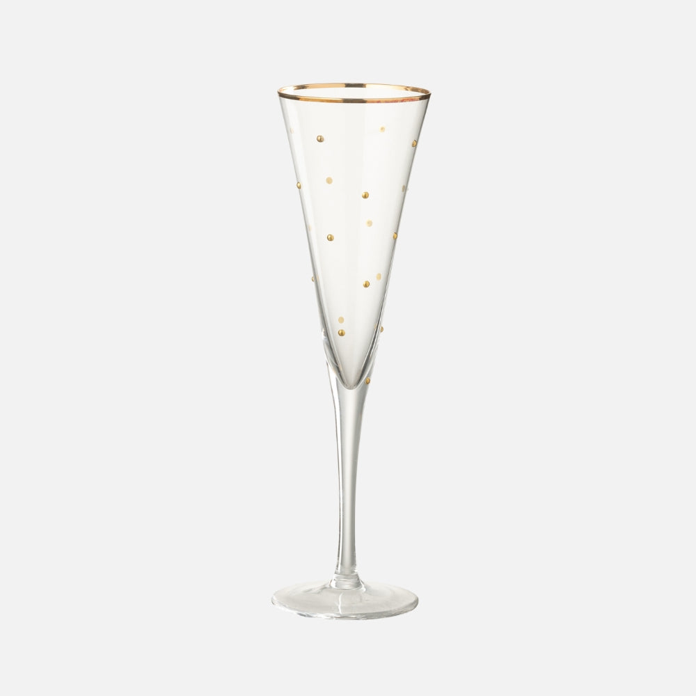 Gold Dotted Champagne Glass – Elegant Transparent Flute