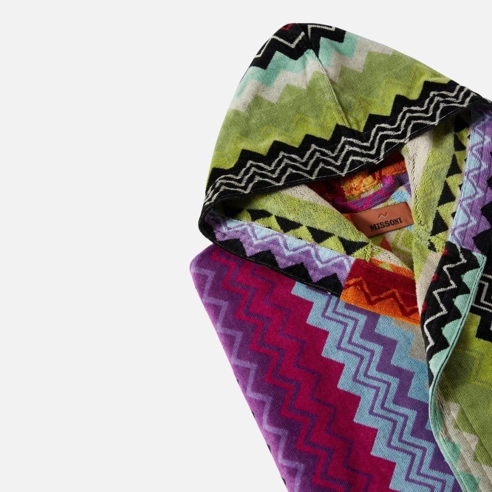 Giacomo Multicolour Zigzag Cotton Hooded Bathrobe