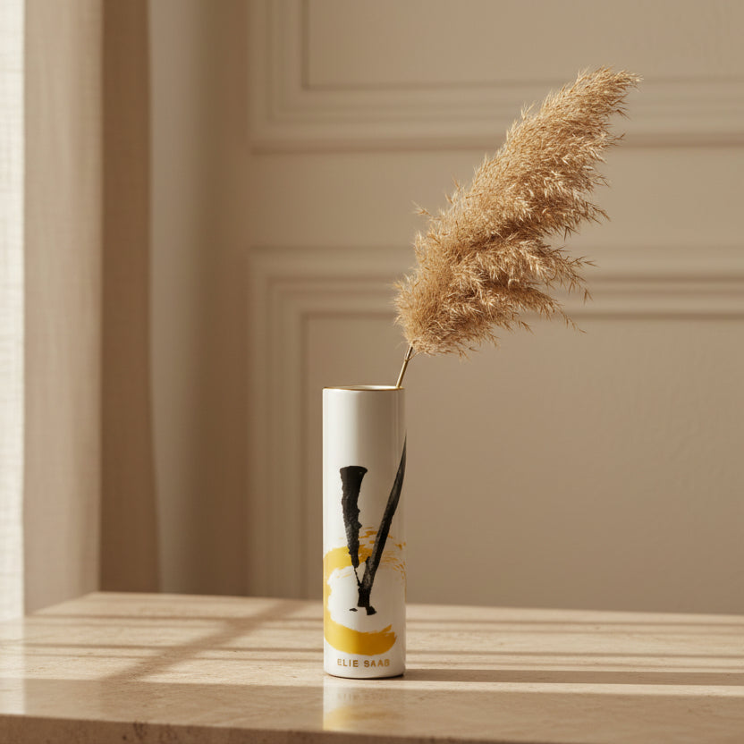 Golden Sumi-Elilium Flower Vase 24Cm W. Leather G.B.