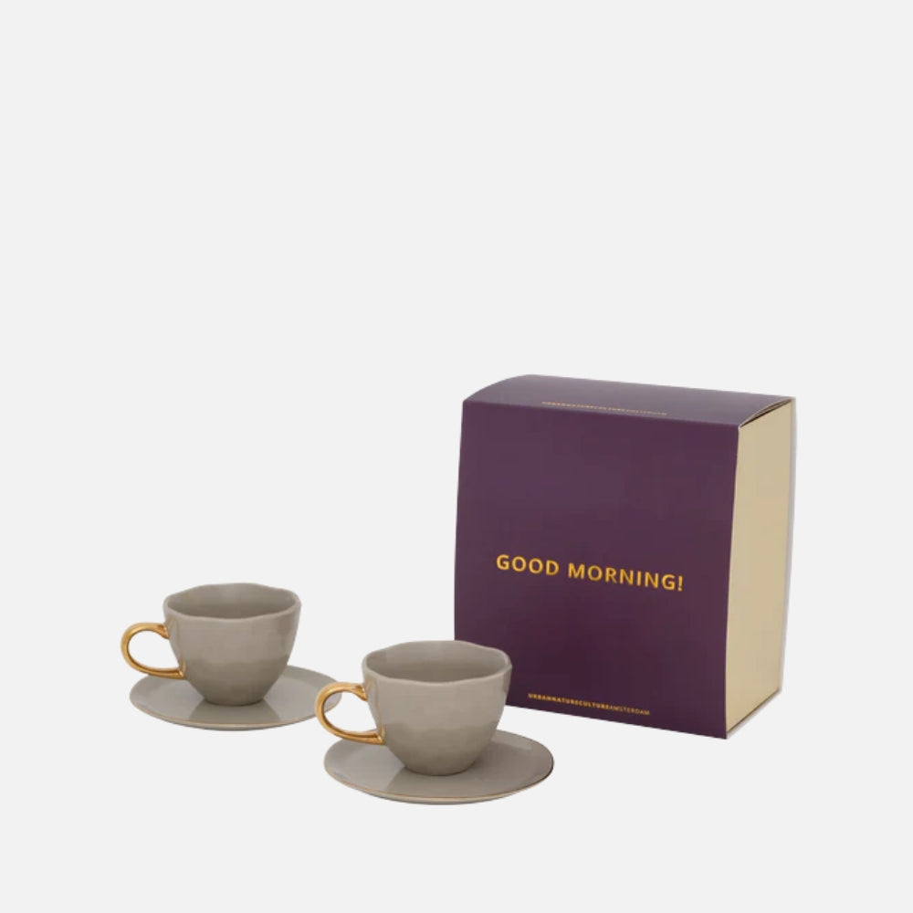 Good Morning Cappuccino & Tea Cup with Plate Set of 4 – Gray Morn