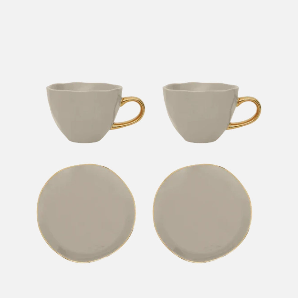 Good Morning Cappuccino & Tea Cup with Plate Set of 4 – Gray Morn