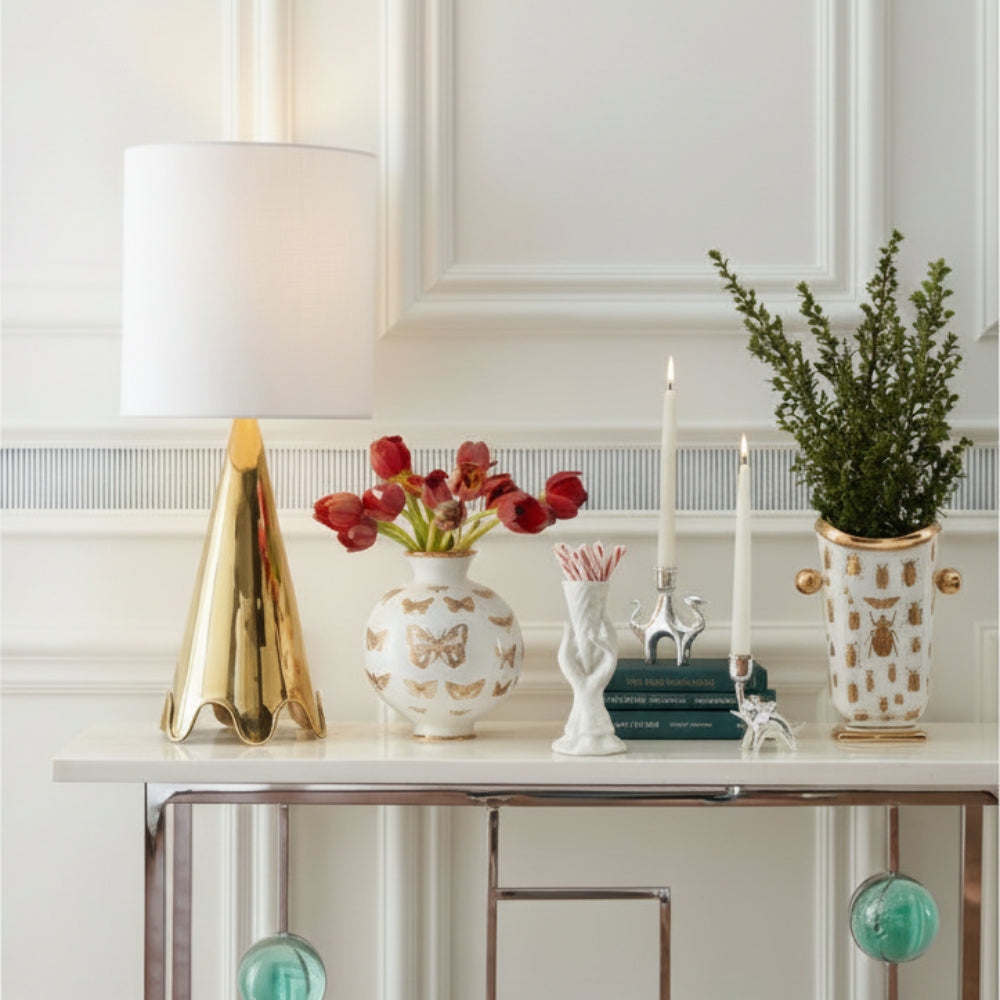 Botanist Round Butterfly Vase - Gold Porcelain Accent