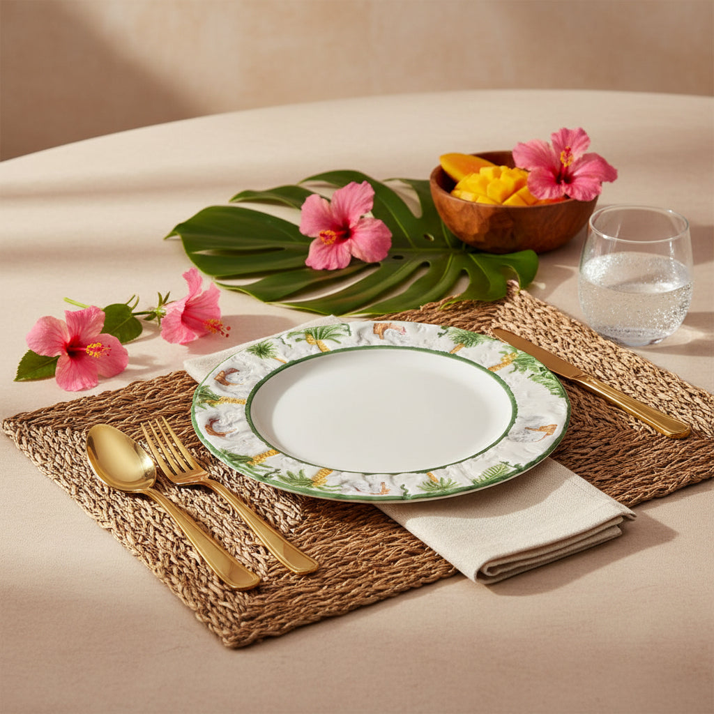 Hand-Painted Tropical Ceramic Dinner Plate – 28 cm