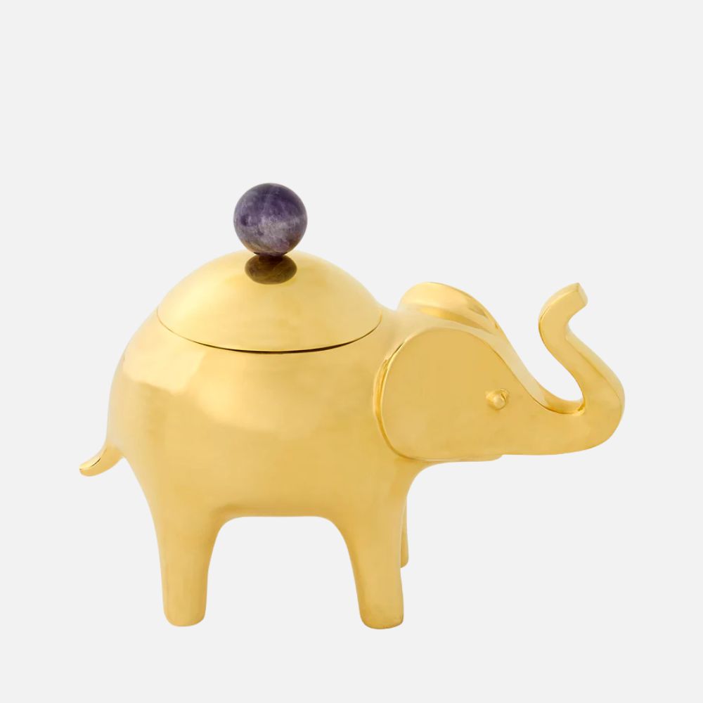 Brass Elephant Box with Amethyst Handle