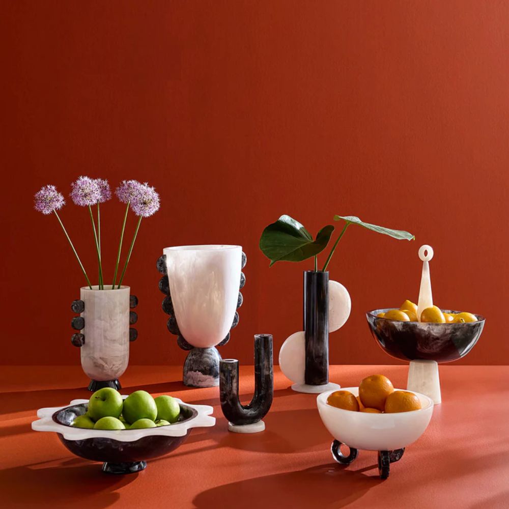 Como Black & White Scalloped Urn - Hand-Poured Marbleized Acrylic