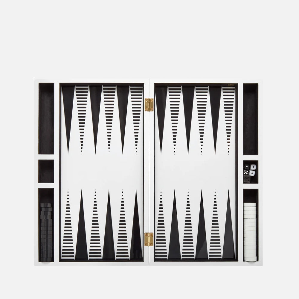 Op Art Backgammon Set - Black & White Lacquer Game Box