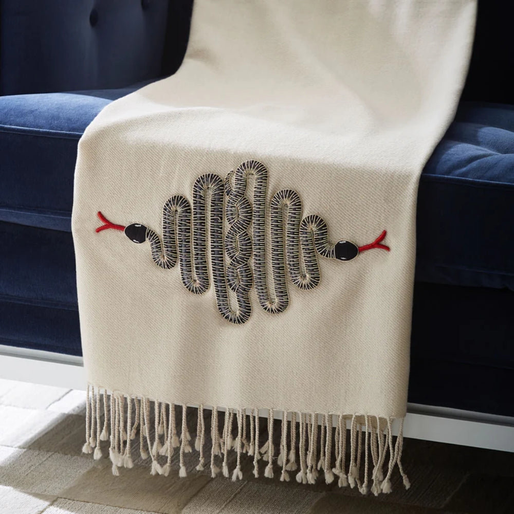 Snake Embellished Merino Wool Throw, 127x178cm