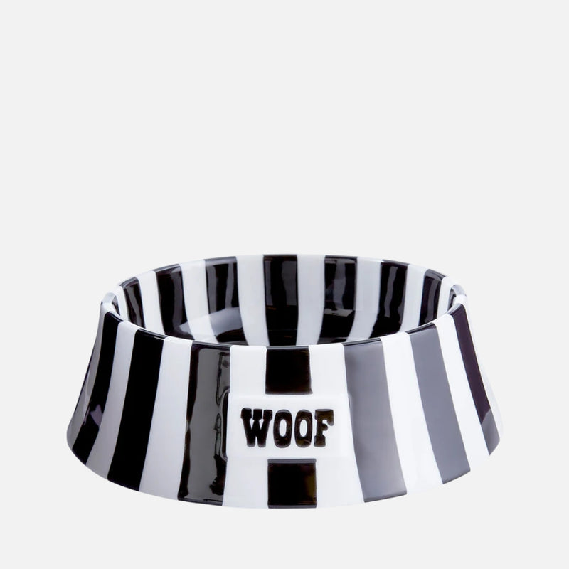 وعاء طعام للحيوانات الأليفة من Vice Woof - بورسلين مطلي يدويًا باللونين الأبيض والأسود