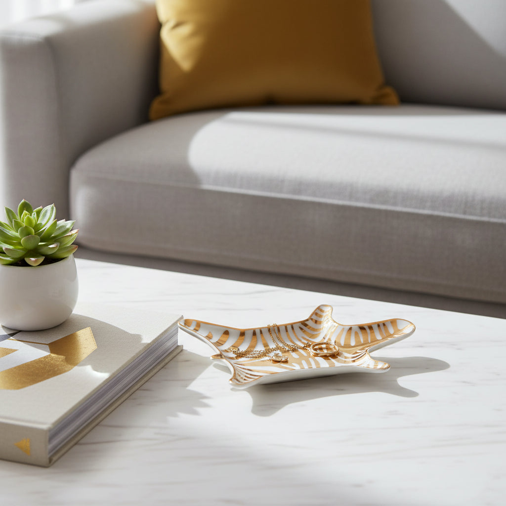 Zebra Stacking Dish - Porcelain with Gold Accents