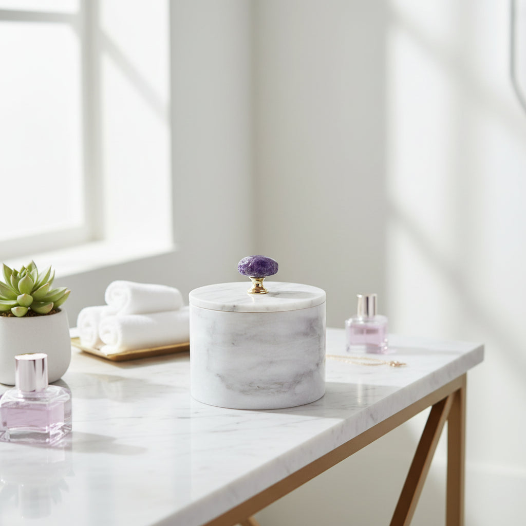 Luxury Marble Box with Amethyst Handle