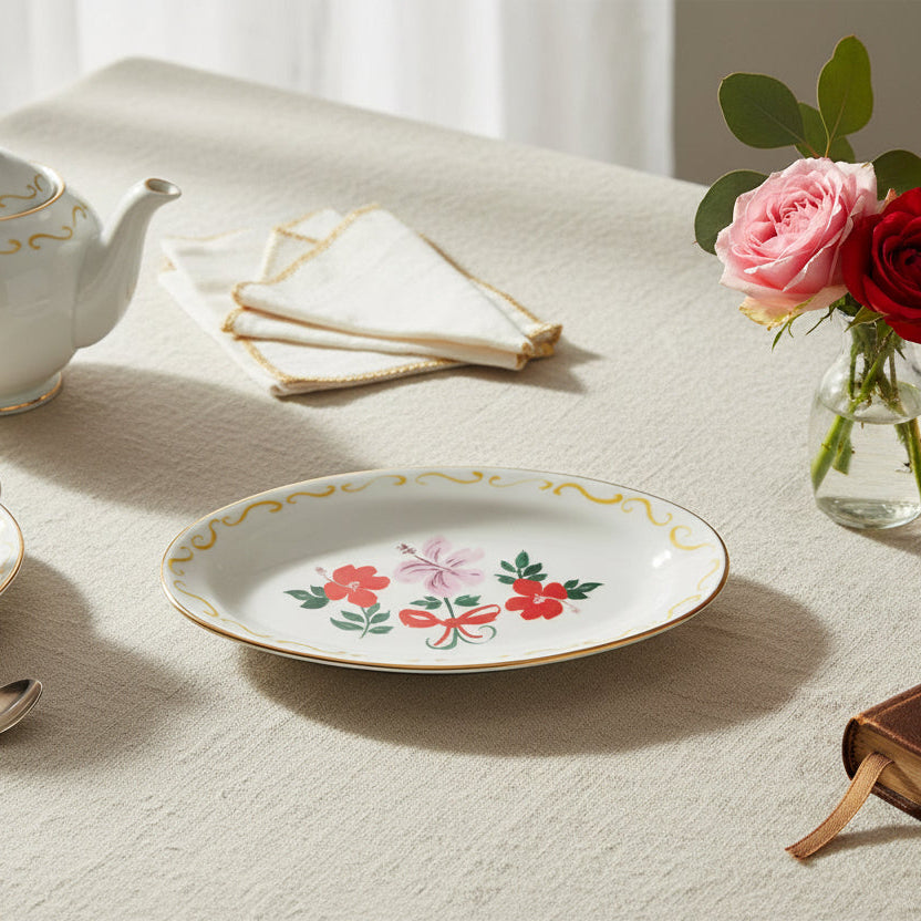 Oval Tray Flower Bow ( Oval tray 17x10 cm)