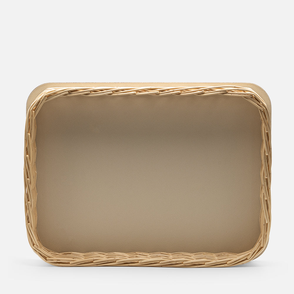 Orsay Ivory Leather & Rattan Rectangular Large Tray