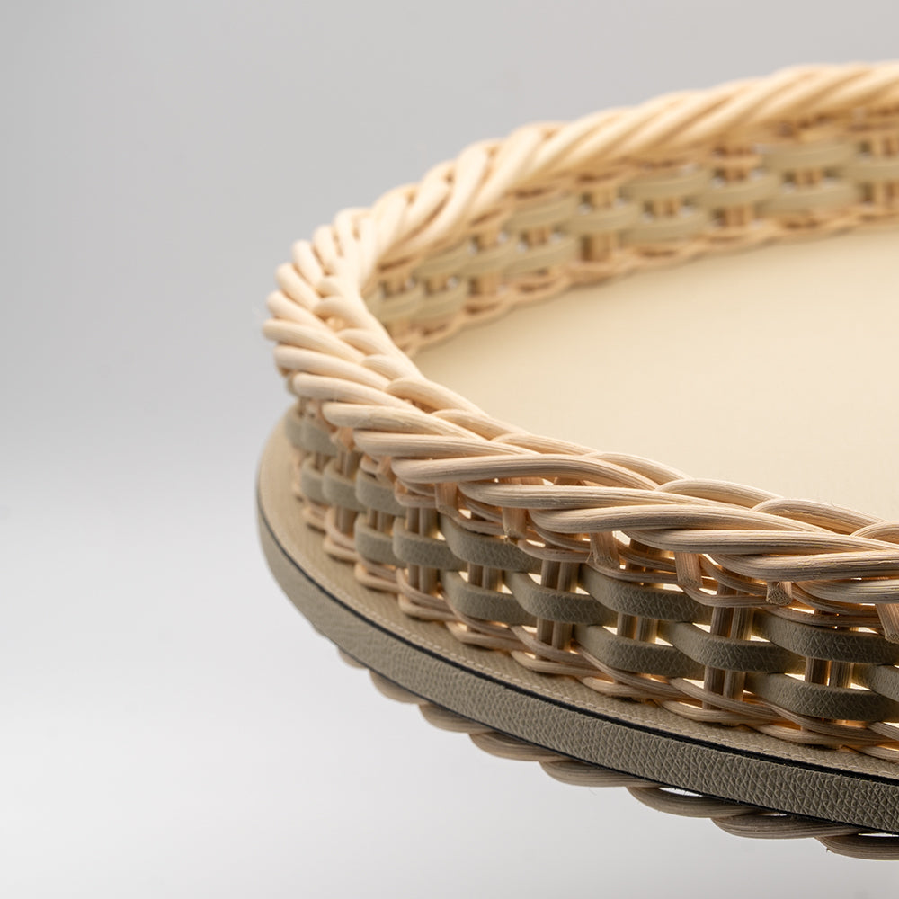 Orsay Rattan Round Tray Ivory (Large)