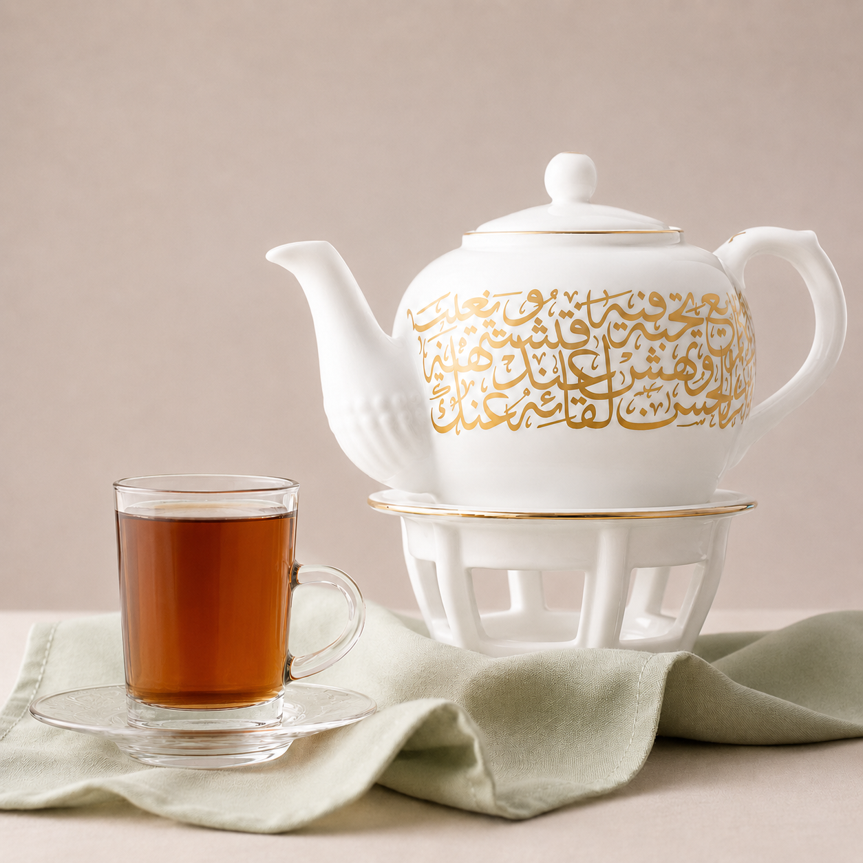 Dimlaj Kareem Large Teapot with Stand Porcelain (Gold)