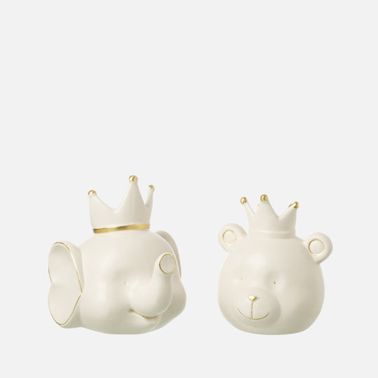 Elephant Head Piggy Bank – Ecru/Gold Large, Set of 2