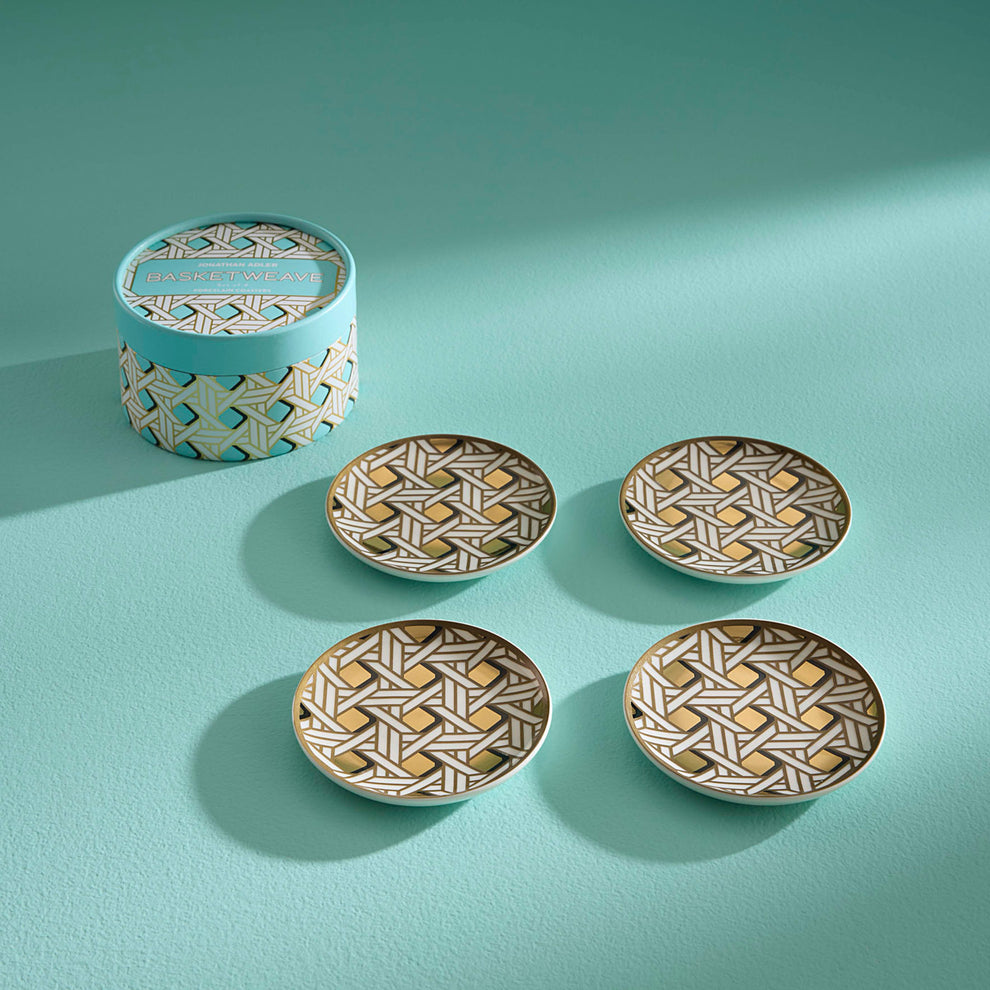 Basketweave Coasters - High-Fired Porcelain Set of Four