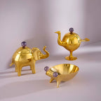 Brass Frog Bowl with Amethyst Eyes – Handcrafted Home Décor