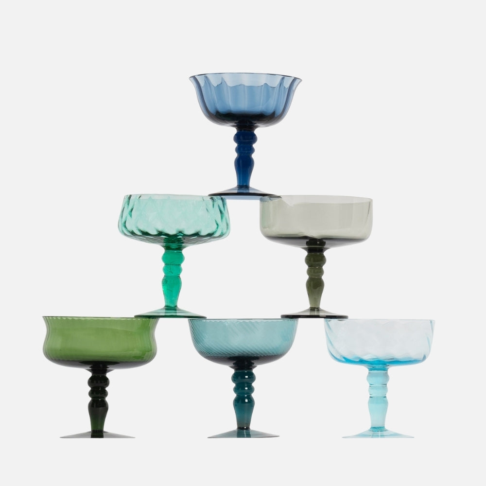 Set of 6 Champagne Bowls – Textured Blown Glass, 11 cm