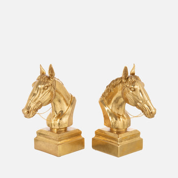 Gold Horse Head Bookends Set of 2 – Decorative Shelf Support