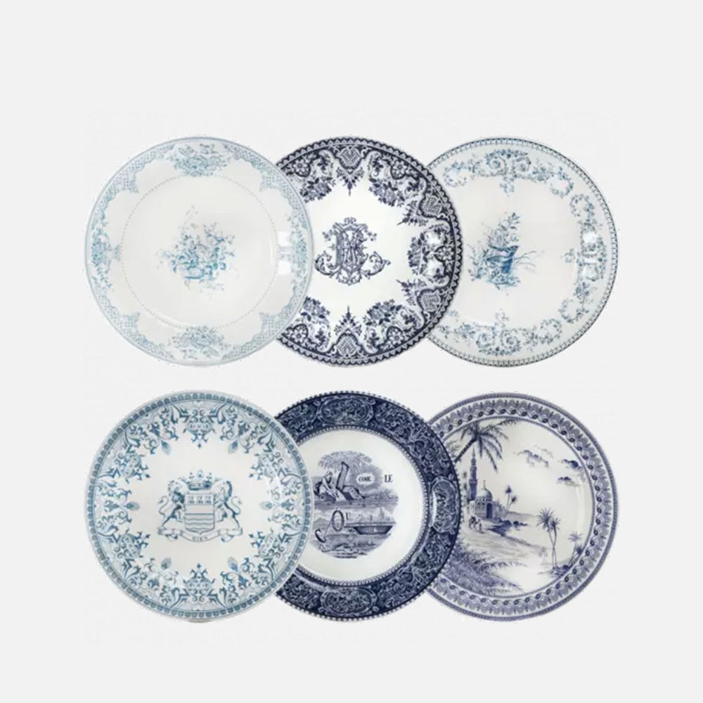 Blue Mismatched Set of 6 Assorted Dessert Plates (Ø 23,2 cm - Ø 22 cm )