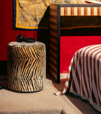 Tiger velvet round footstool