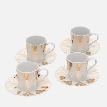 Uzbek Coffee Cups – Set of 4 Porcelain with Saucers