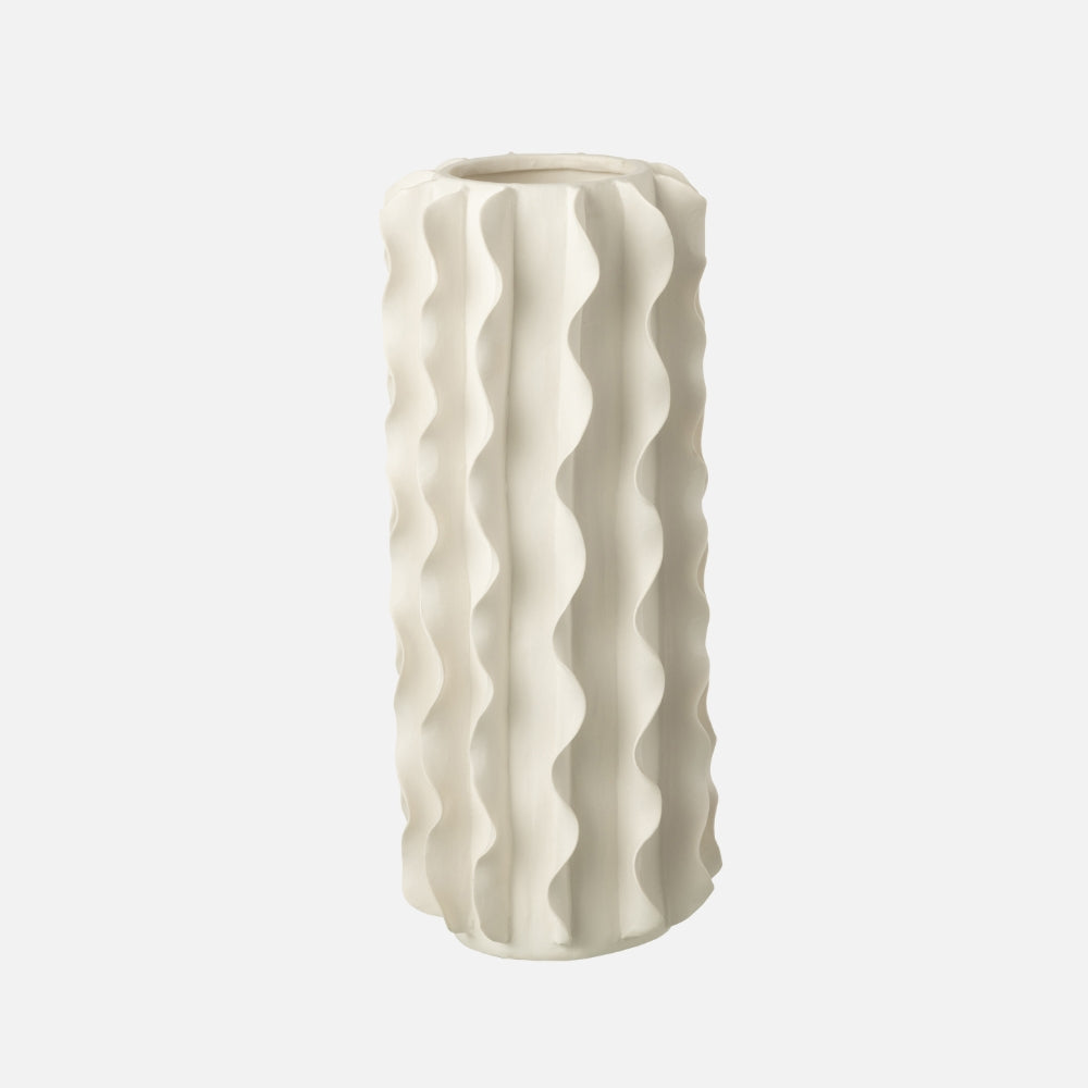 White Helix Cylindrical Ceramic Vase - White