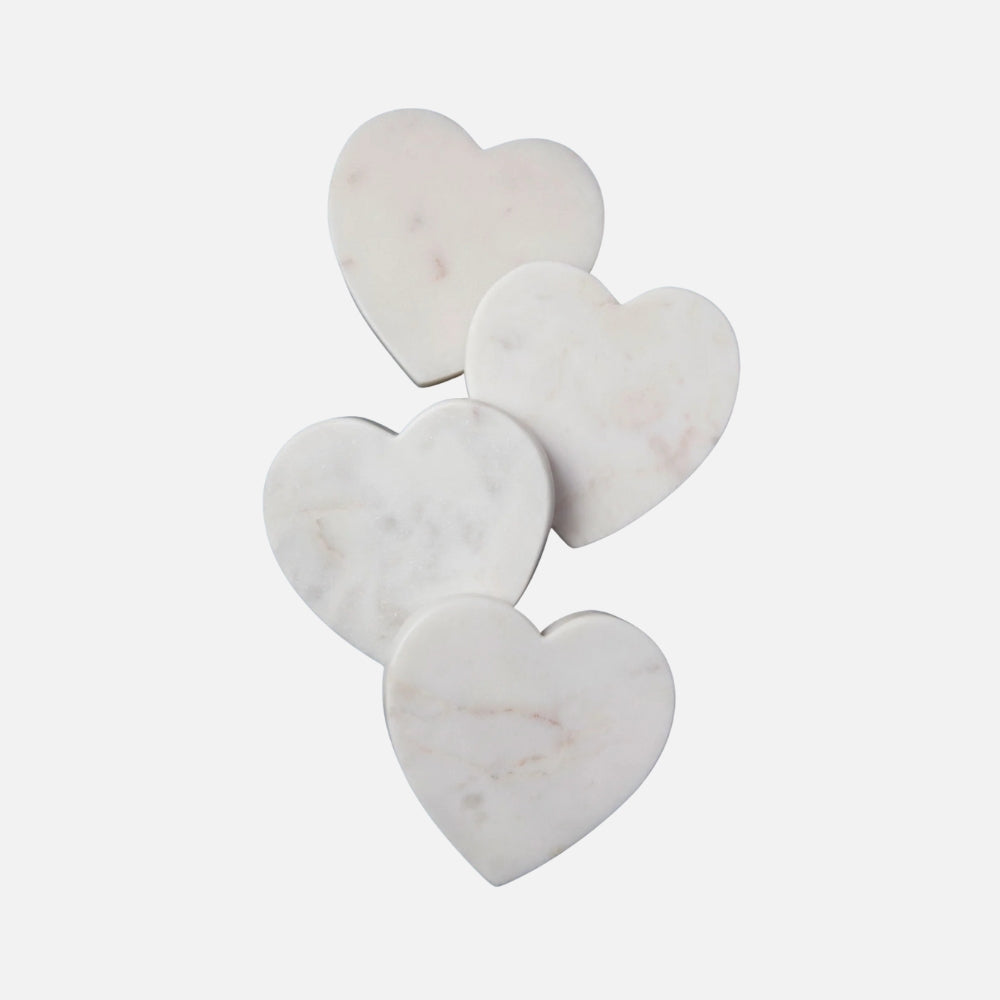 White Marble Heart Coasters – Set of 4