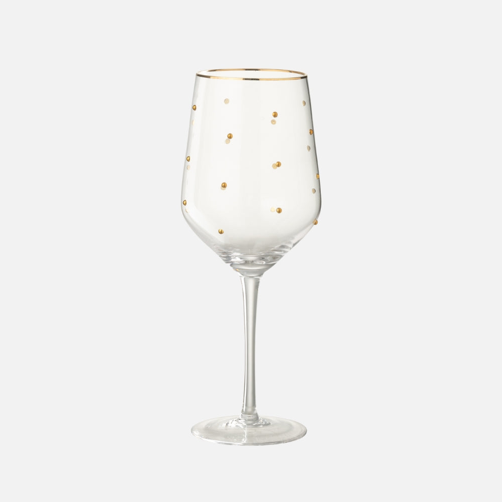 Gold Dotted Wine Glass – Transparent Luxury Glassware (550ml)