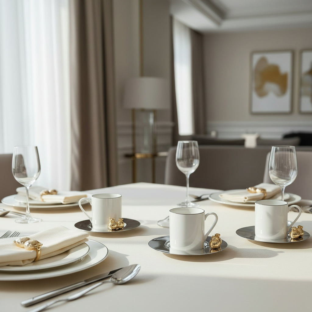 Pomegranate Espresso Cups – Silver Color Saucer (Set of 6)