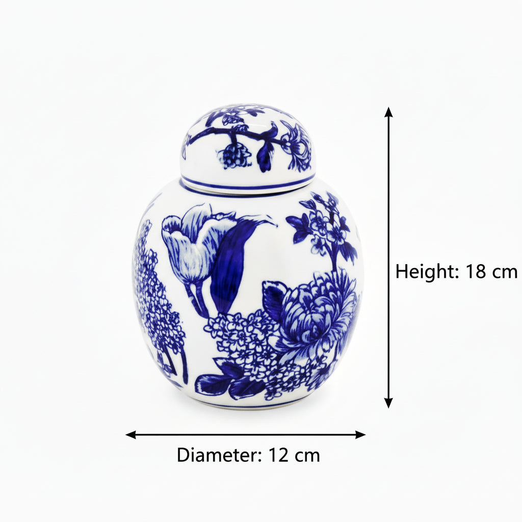 Abhika Chinoiserie Flowers Jar, 18cm, front view (2)