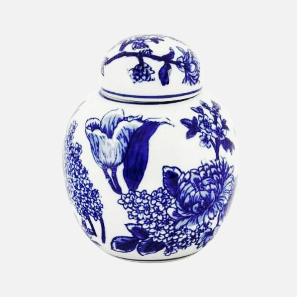 Abhika Chinoiserie Flowers Jar, 18cm, front view