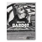 Book cover featuring a black and white photo of Brigitte Bardot in a car, with 'Brigitte Bardot Intime' and 'Assouline' text.