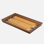 AYA VOA linear serving tray in solid walnut with mother-of-pearl inlay, front view