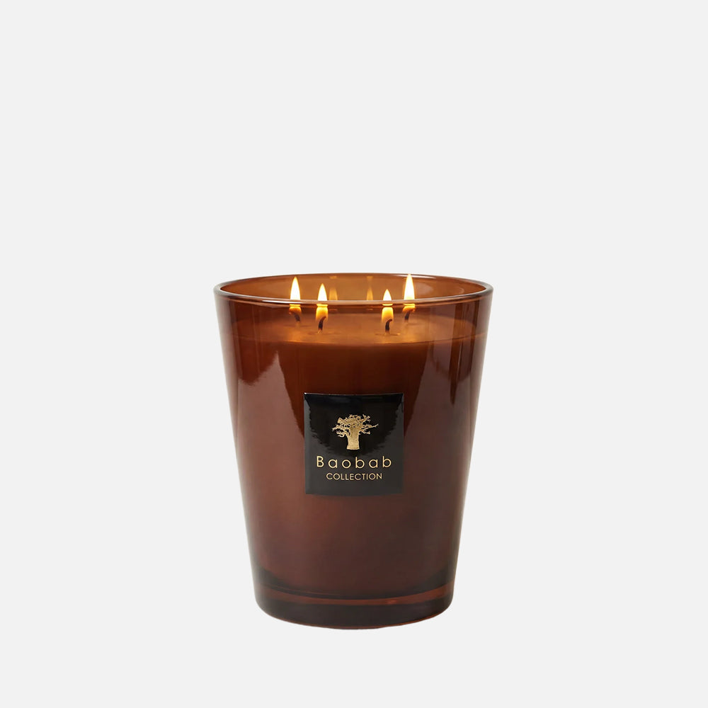 Baobab Collection Cuir de Russie 4-wick scented candle in mouth-blown glass, 1.1kg, front view