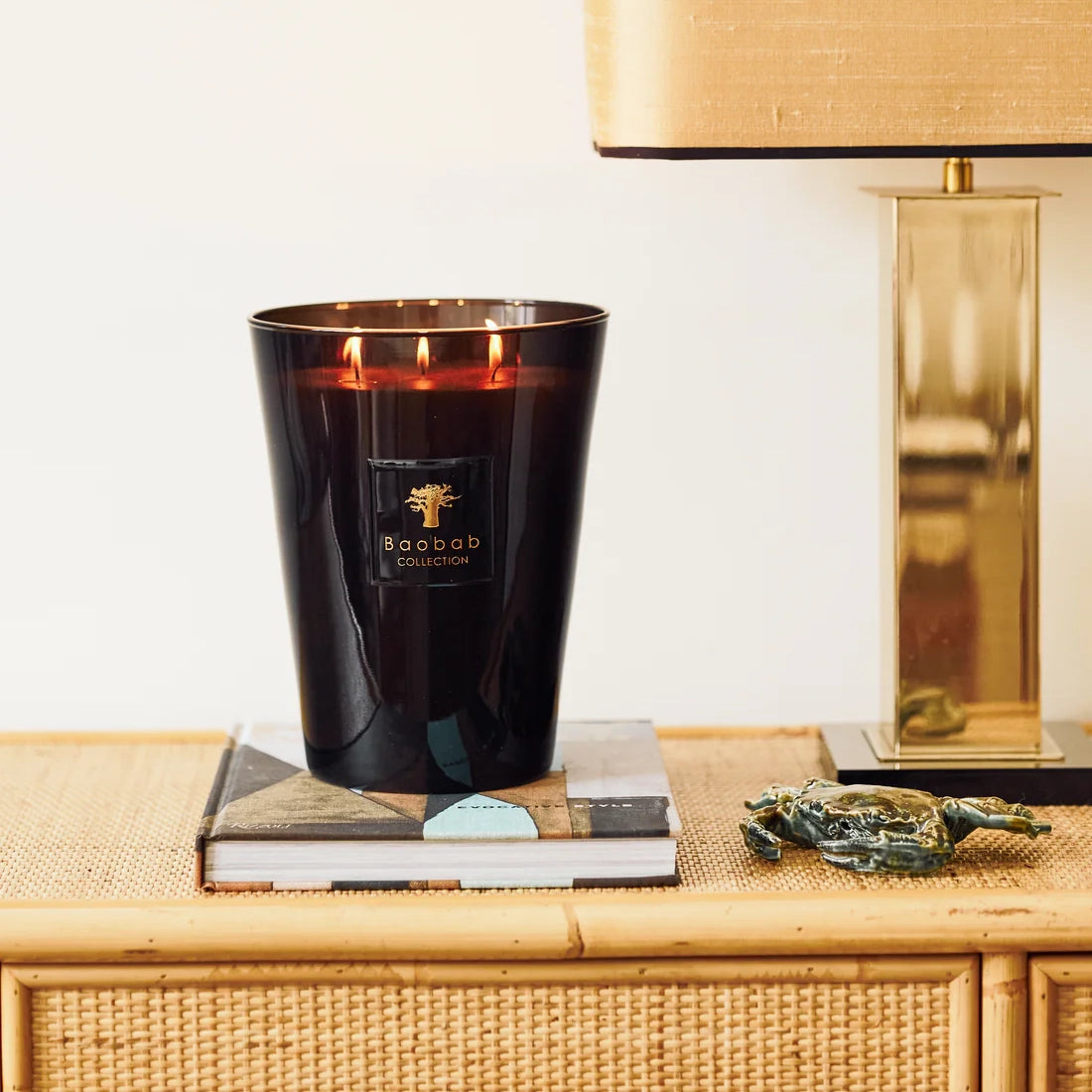 Baobab Collection Encre De Chine 4-wick scented candle in mouth-blown glass, 1.1kg, styled in a room setting