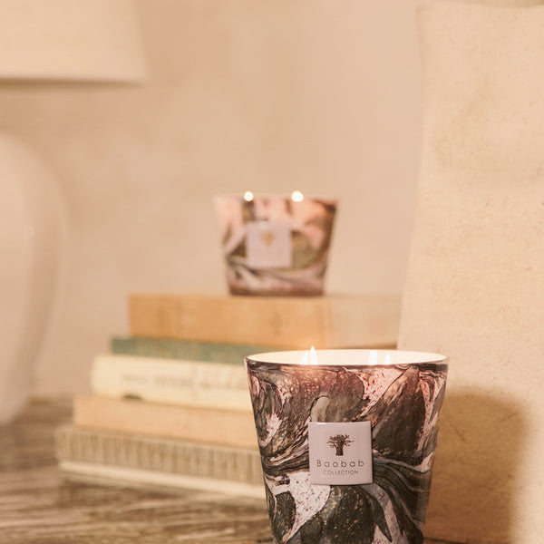 Baobab Collection Manon 4-wick scented candle in mouth-blown glass, 500g, styled in a room setting